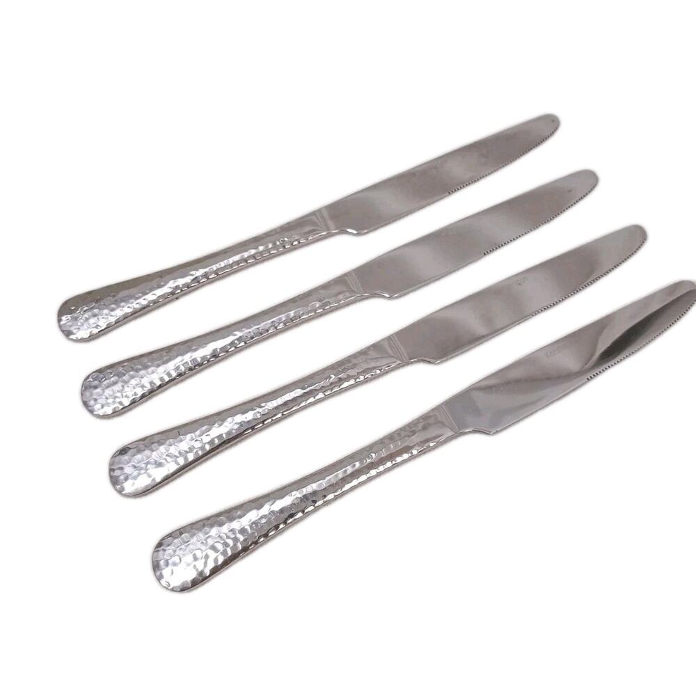 Kensington 4‎ Dinner Knives Stainless Steel Hammered Shiny Elegant Replacement